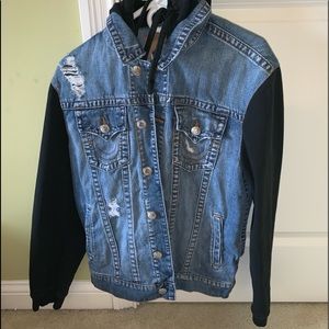 Mens Large True Religion Hoodie Denim Hoodie